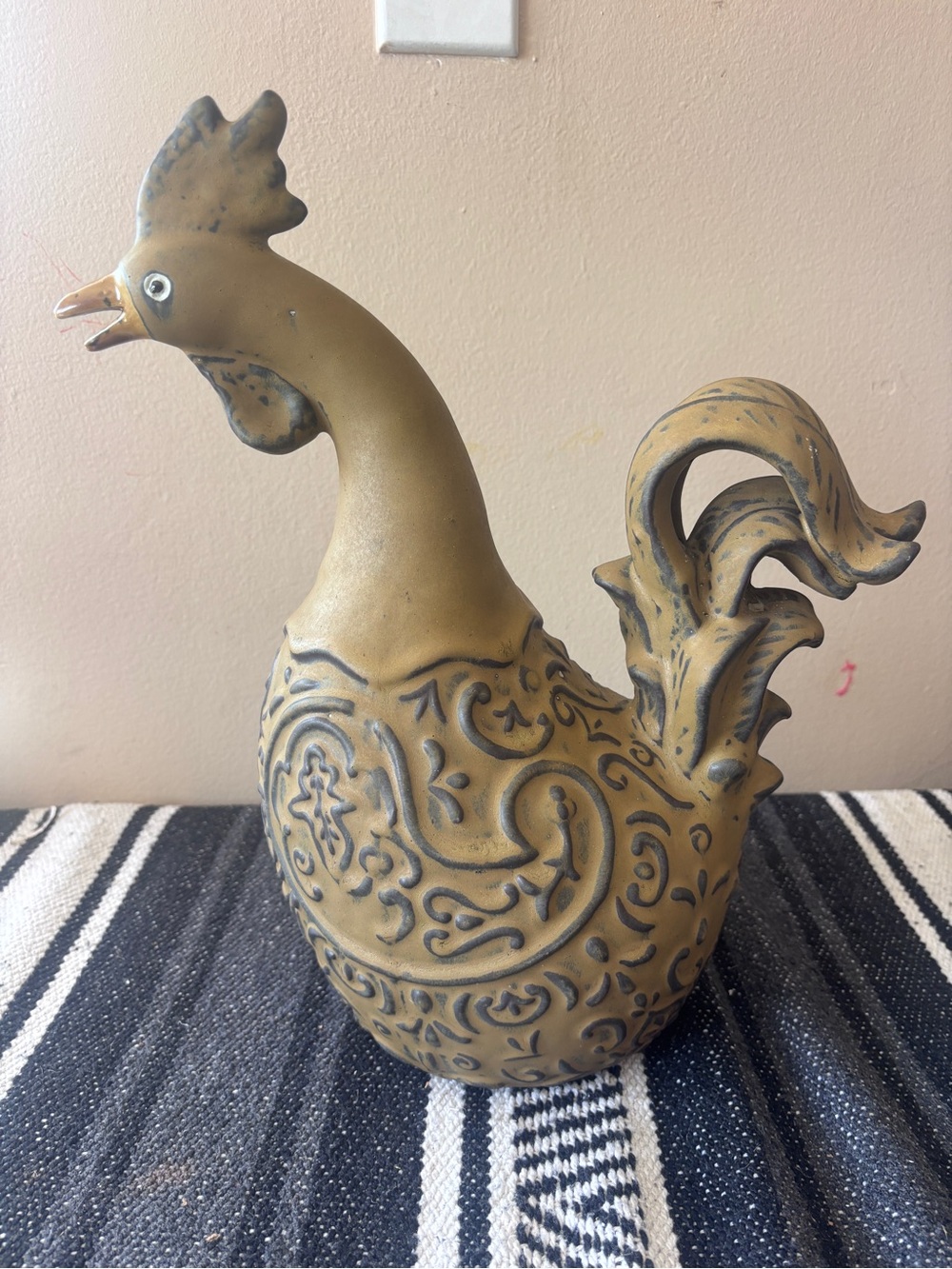 Decorative Yellow Ceramic Rooster Figurine by